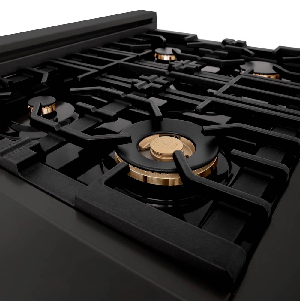 Autograph Edition 30'' Porcelain Rangetop with 4 Gas Burners in Black Stainless Steel and Champagne Bronze Accents