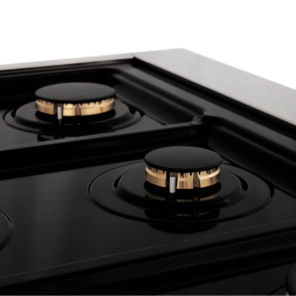 Autograph Edition 36'' Porcelain Rangetop with 6 Gas Burners in DuraSnow Stainless Steel and Champagne Bronze Accents