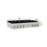 Autograph Edition 48'' Porcelain Rangetop with 7 Gas Burners in DuraSnow Stainless Steel and Champagne Bronze Accents