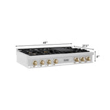 Autograph Edition 48'' Porcelain Rangetop with 7 Gas Burners in Stainless Steel and Champagne Bronze Accents