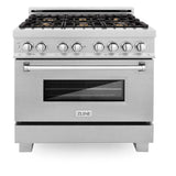 36'' 4.6 cu. ft. Electric Oven and Gas Cooktop Dual Fuel Range with Griddle and Brass Burners in Fingerprint Resistant Stainless