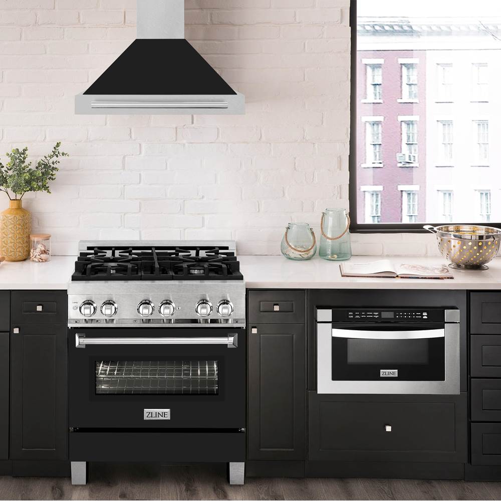 30'' DuraSnow Stainless Steel Range Hood with Black Matte Shell and Stainless Steel Handle