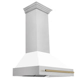 Z-Line - 36'' Autograph Edition DuraSnow Stainless Steel Range Hood with White Matte Shell and Champagne Bronze Handle - Champagne Bronze