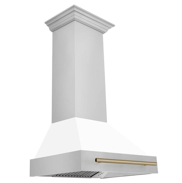 Z-Line - 30'' Autograph Edition Stainless Steel Range Hood with White Matte Shell and Champagne Bronze Handle - Champagne Bronze