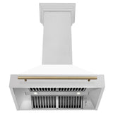 36'' Autograph Edition DuraSnow Stainless Steel Range Hood with White Matte Shell and Champagne Bronze Handle