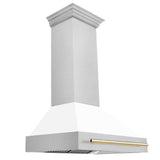 Z-Line - 36'' Autograph Edition DuraSnow Stainless Steel Range Hood with White Matte Shell and Gold Handle - Gold