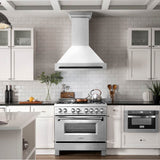 36'' Autograph Edition DuraSnow Stainless Steel Range Hood with White Matte Shell and Champagne Bronze Handle