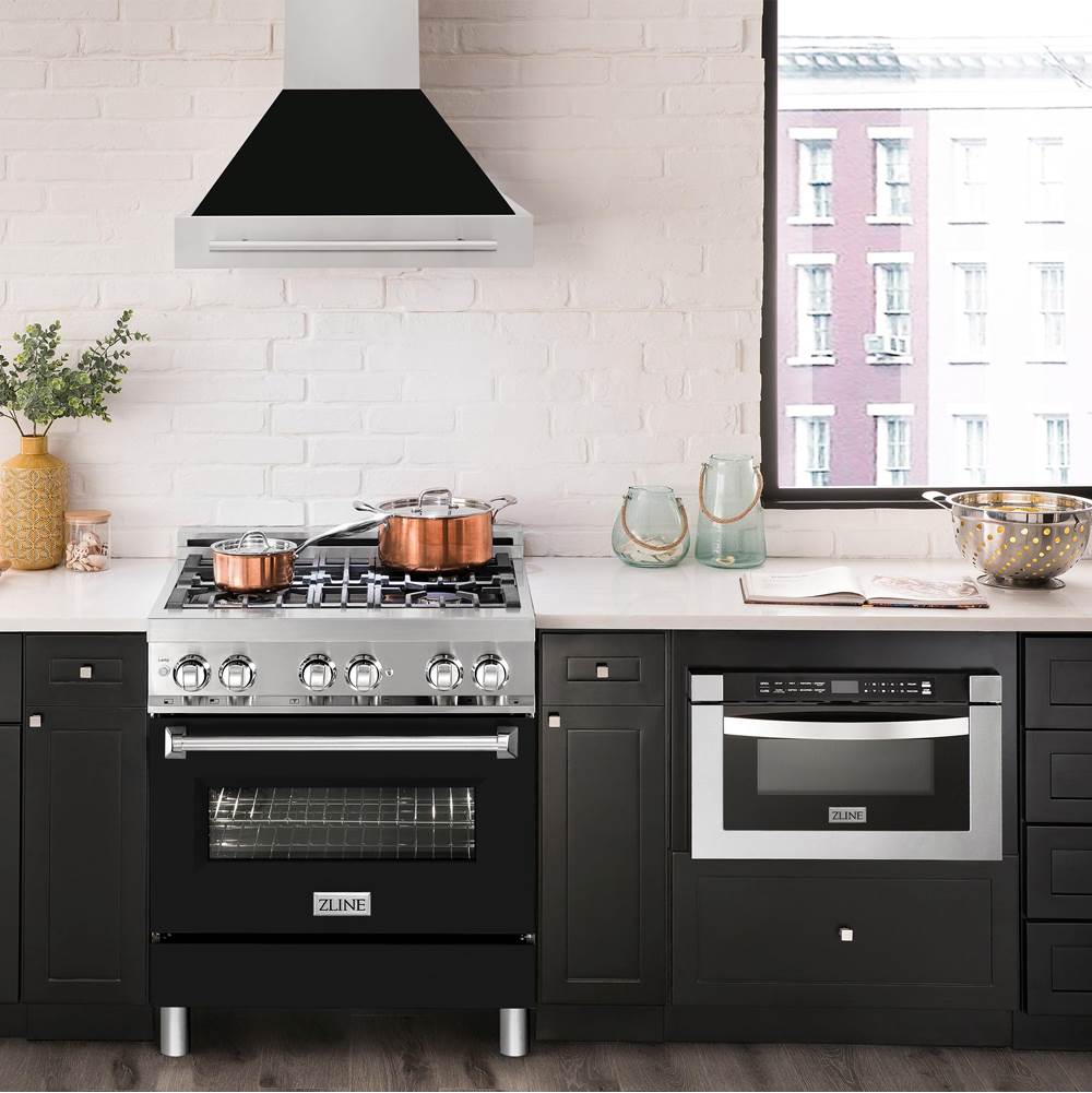 30'' Stainless Steel Range Hood with Black Matte Shell and Stainless Steel Handle