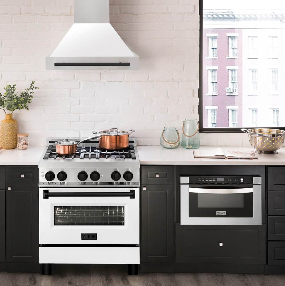 30'' Autograph Edition Stainless Steel Range Hood with White Matte Shell and Champagne Bronze Handle