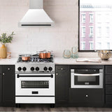 30'' Autograph Edition Stainless Steel Range Hood with White Matte Shell and Champagne Bronze Handle