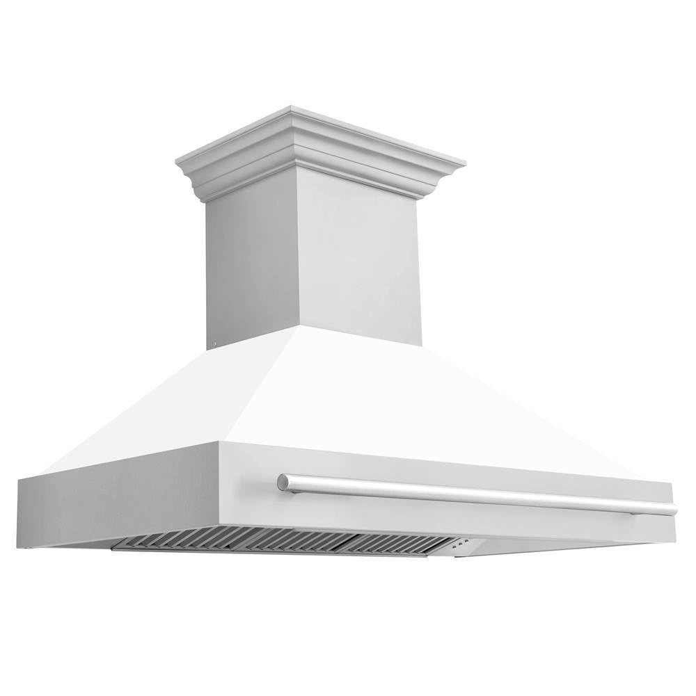 48'' Stainless Steel Range Hood with White Matte Shell and Stainless Steel Handle