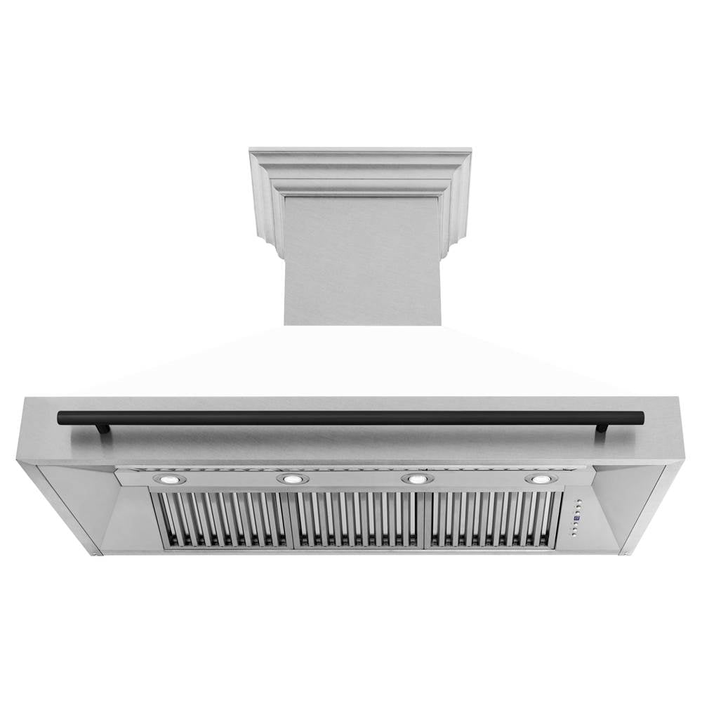 48'' Autograph Edition DuraSnow Stainless Steel Range Hood with White Matte Shell and Champagne Bronze Handle