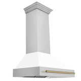 Z-Line - 36'' Autograph Edition Stainless Steel Range Hood with White Matte Shell and Champagne Bronze Handle - Champagne Bronze
