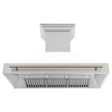 48'' Autograph Edition Stainless Steel Range Hood with White Matte Shell and Champagne Bronze Handle