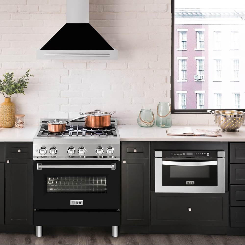 30'' Stainless Steel Range Hood with Black Matte Shell and Stainless Steel Handle