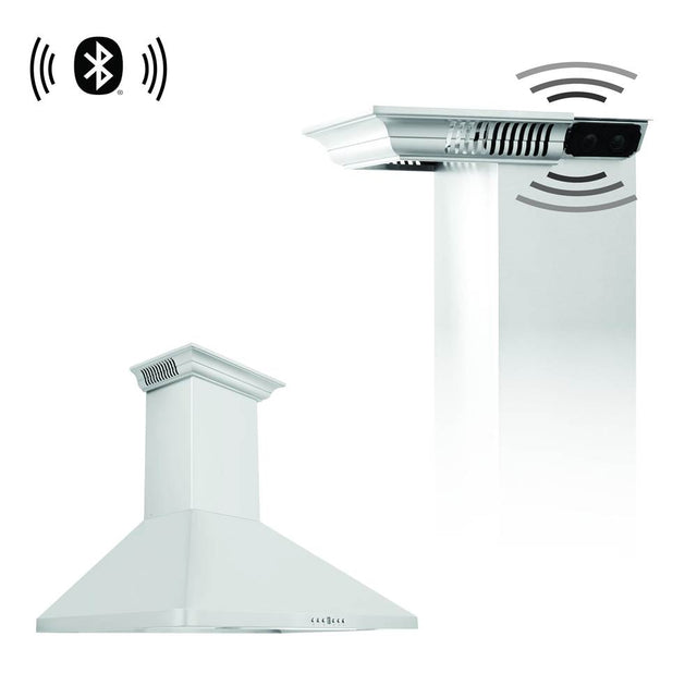 Z-Line - 30'' Wall Mount Range Hood in Stainless Steel with Built-in CrownSound Bluetooth Speakers