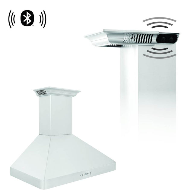 Z-Line - 30'' Wall Mount Range Hood in Stainless Steel with Built-in CrownSound Bluetooth Speakers (KF2CRN-BT)