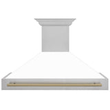 48'' Autograph Edition DuraSnow Stainless Steel Range Hood with White Matte Shell and Champagne Bronze Handle