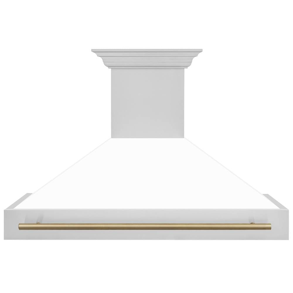 48'' Autograph Edition Stainless Steel Range Hood with White Matte Shell and Champagne Bronze Handle