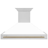 48'' Autograph Edition Stainless Steel Range Hood with White Matte Shell and Champagne Bronze Handle