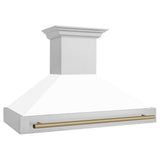 48'' Autograph Edition Stainless Steel Range Hood with White Matte Shell and Champagne Bronze Handle