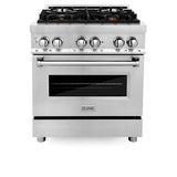 30'' 4.0 cu. ft. Electric Oven and Gas Cooktop Dual Fuel Range with Griddle and Brass Burners in Stainless Steel