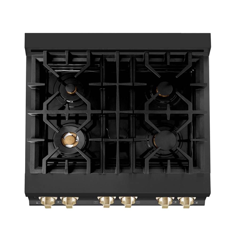 Autograph Edition 30'' 4.0 cu.' Dual Fuel Range with Gas Stove and Electric Oven in Black Stainless Steel with Champagne Bronze Accents