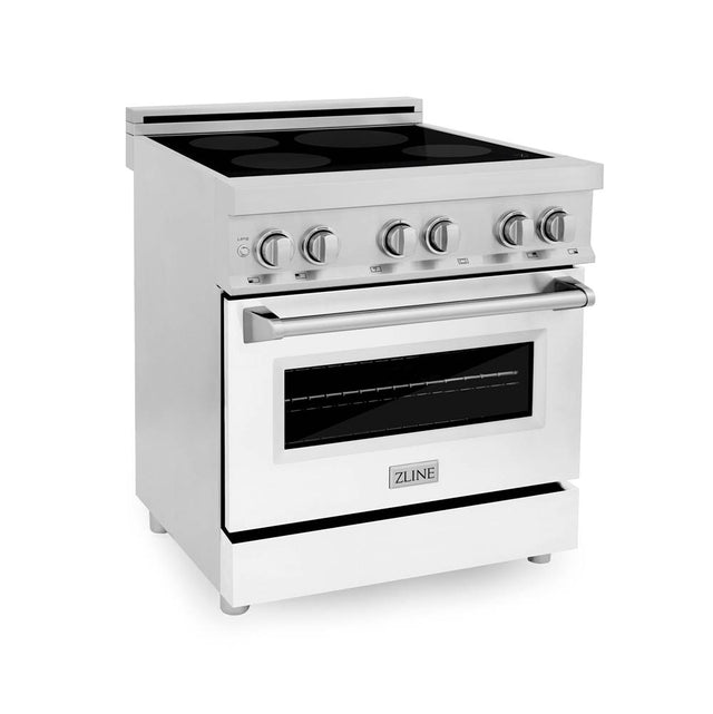 Z-Line - 30'' 4.0 cu. ft. Induction Range with a 4 Element Stove and Electric Oven in White Matte - Stainless Steel