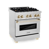 Z-Line - Autograph Edition 30'' 4.0 cu.' Dual Fuel Range with Gas Stove and Electric Oven in DuraSnow Stainless Steel with Gold Accents