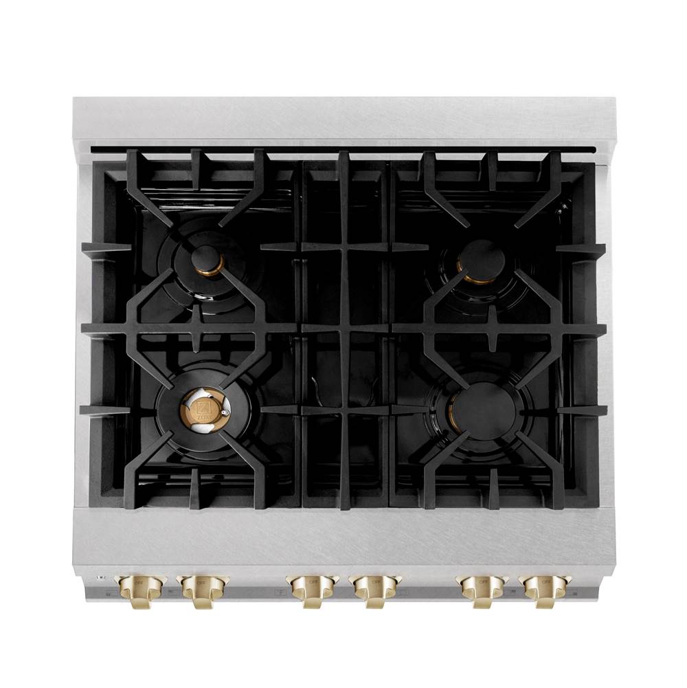 Autograph Edition 30'' 4.0 cu.' Dual Fuel Range with Gas Stove and Electric Oven in DuraSnow Stainless Steel with Champagne Bronze Accents