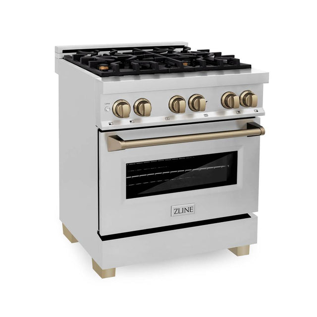 Z-Line - Autograph Edition 30'' 4.0 cu.' Dual Fuel Range with Gas Stove and Electric Oven in Stainless Steel with Champagne Bronze Accents - Champagne Bronze