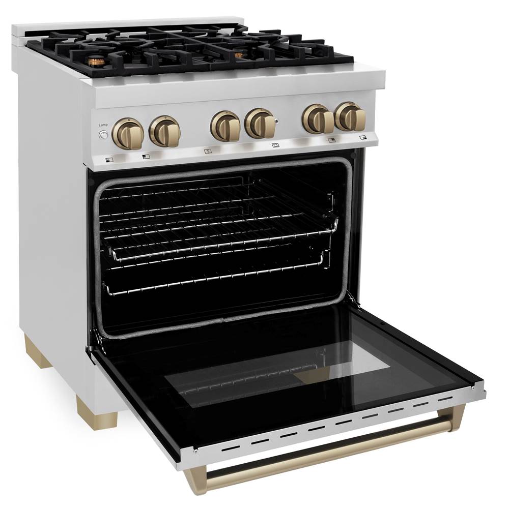 Autograph Edition 30'' 4.0 cu.' Dual Fuel Range with Gas Stove and Electric Oven in Stainless Steel with Champagne Bronze Accents