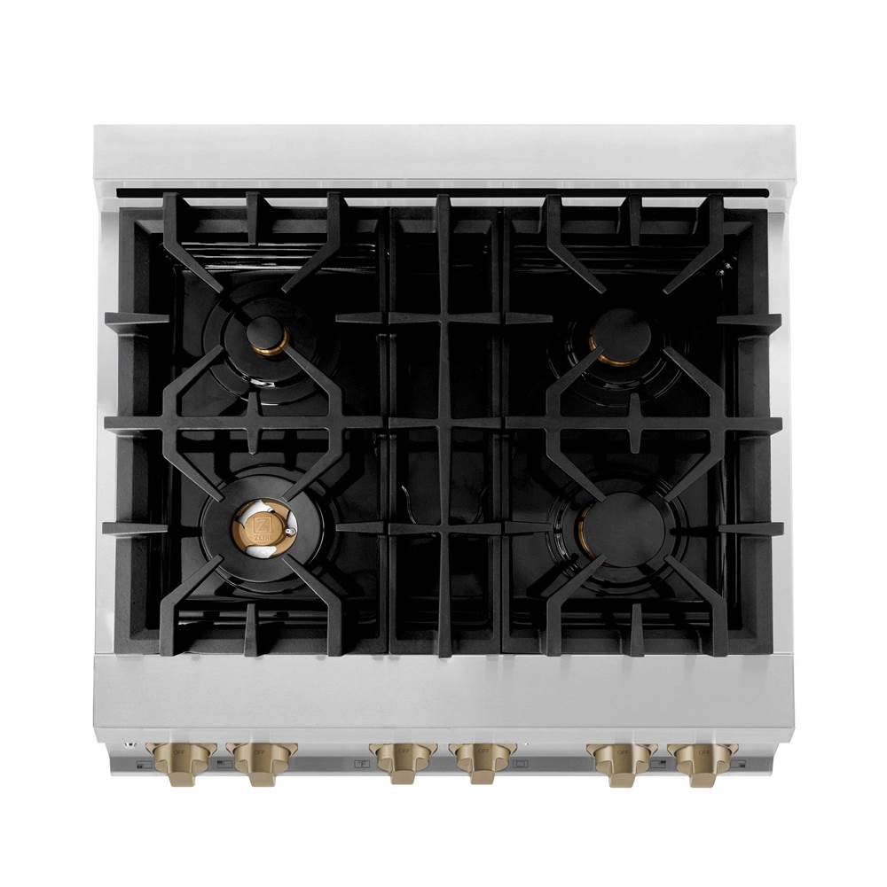 Autograph Edition 30'' 4.0 cu.' Dual Fuel Range with Gas Stove and Electric Oven in Stainless Steel with Champagne Bronze Accents