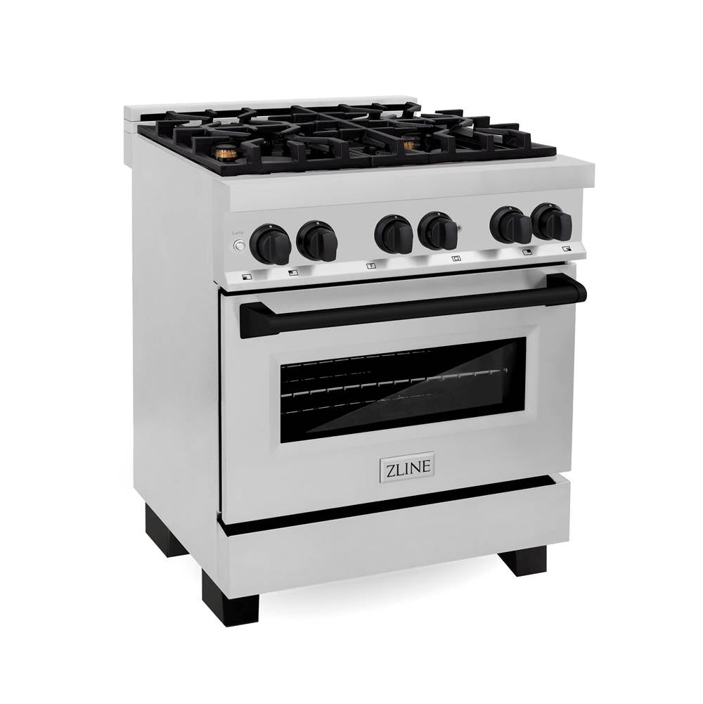 Z-Line - Autograph Edition 30'' 4.0 cu.' Dual Fuel Range with Gas Stove and Electric Oven in Stainless Steel with Matte Black Accents - Matte Black