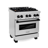 Z-Line - Autograph Edition 30'' 4.0 cu.' Dual Fuel Range with Gas Stove and Electric Oven in Stainless Steel with Matte Black Accents - Matte Black