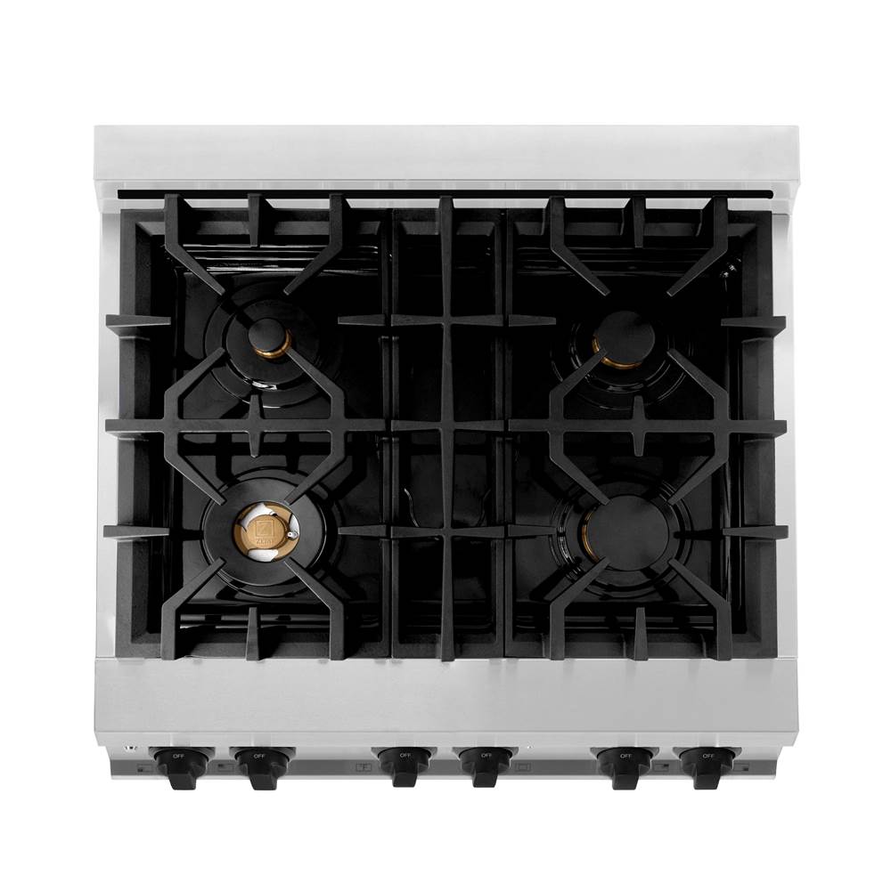 Autograph Edition 30'' 4.0 cu.' Dual Fuel Range with Gas Stove and Electric Oven in Stainless Steel with Champagne Bronze Accents