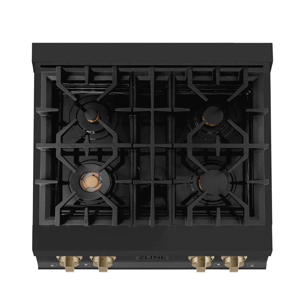 Autograph Edition 30'' Porcelain Rangetop with 4 Gas Burners in Black Stainless Steel and Champagne Bronze Accents