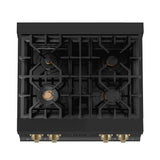 Autograph Edition 30'' Porcelain Rangetop with 4 Gas Burners in Black Stainless Steel and Champagne Bronze Accents