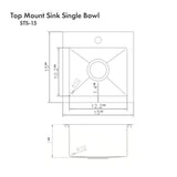 Donner 15'' Topmount Single Bowl Bar Sink in Stainless Steel