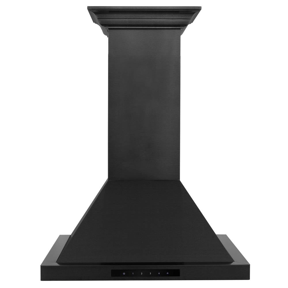 Convertible Vent Wall Mount Range Hood in Black Stainless Steel with Crown Molding (BSKBNCRN)