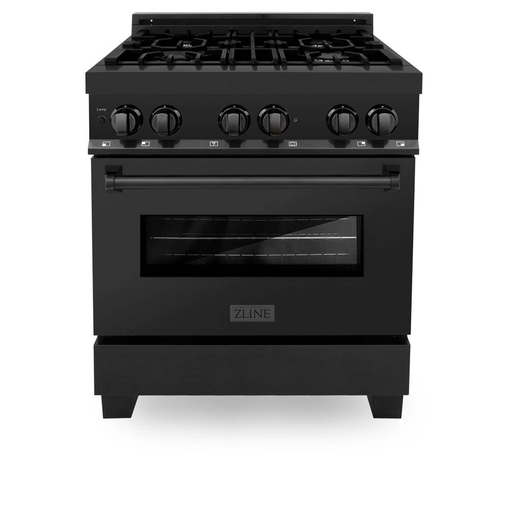 Z-Line - 30'' Black Stainless 4.0 cu.ft. 4 Gas Burner/Electric Oven Range with Brass Burners