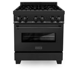 Z-Line - 30'' Black Stainless 4.0 cu.ft. 4 Gas Burner/Electric Oven Range with Brass Burners