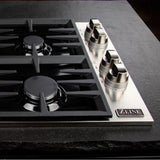 30'' Dropin Cooktop with 4 Gas Brass Burners and Black Porcelain Top