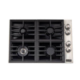 30'' Dropin Cooktop with 4 Gas Brass Burners and Black Porcelain Top
