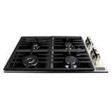 30'' Dropin Cooktop with 4 Gas Brass Burners and Black Porcelain Top