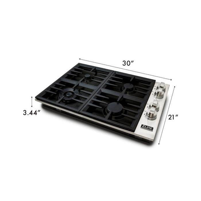 30'' Dropin Cooktop with 4 Gas Brass Burners and Black Porcelain Top