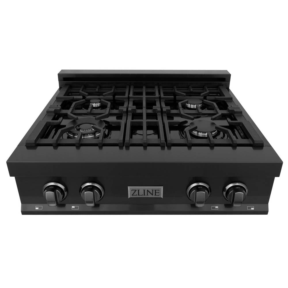 30'' Porcelain Rangetop in Black Stainless Steel with 4 Gas Brass Burners