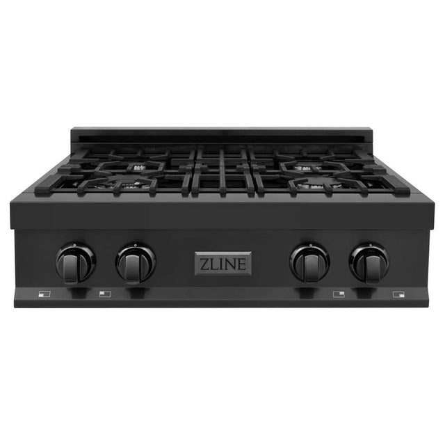 Z-Line - 30'' Porcelain Rangetop in Black Stainless Steel with 4 Gas Brass Burners - Brass