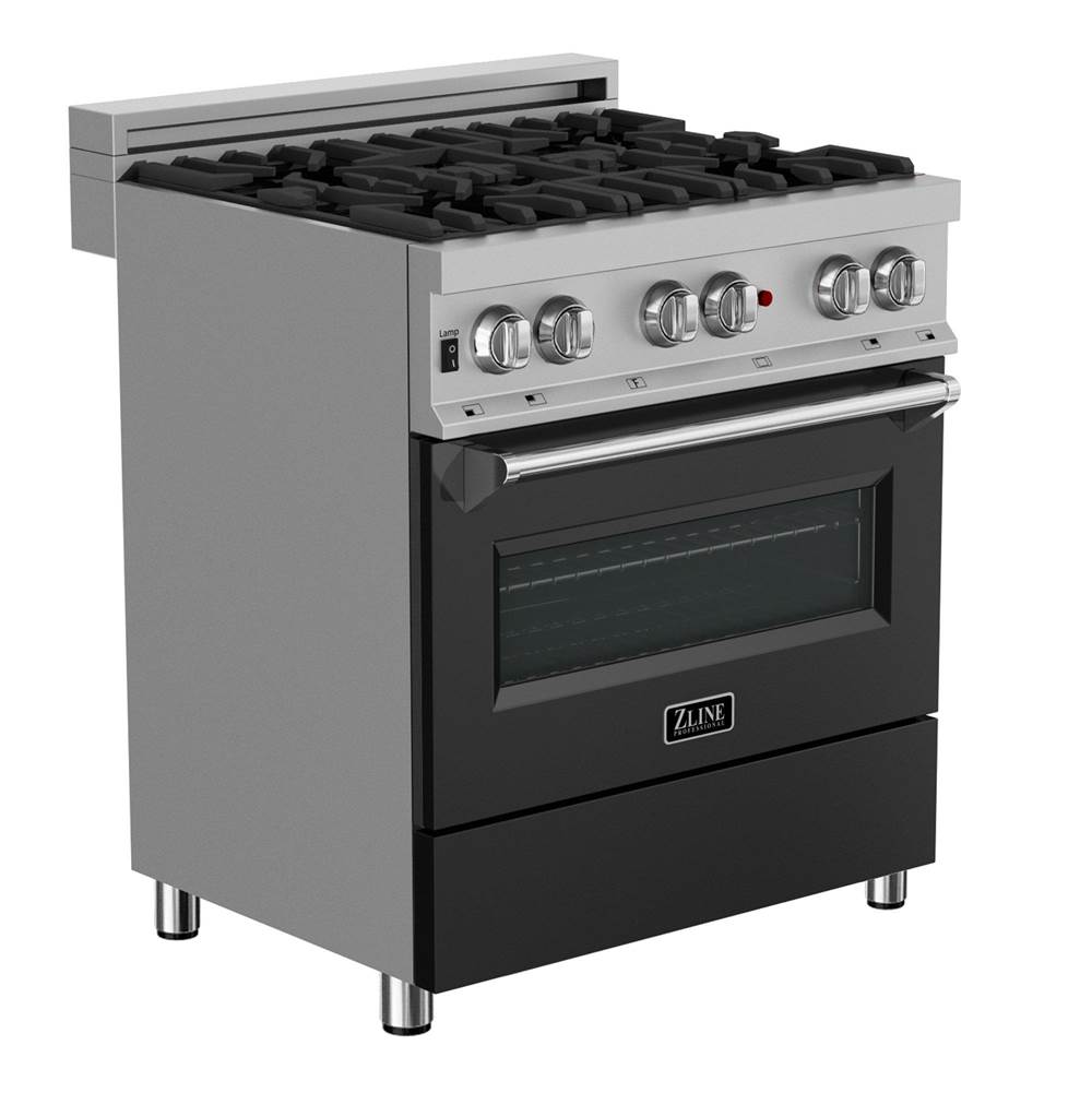 Z-Line - 30'' Professional Dual Fuel Range in DuraSnow Stainless Steel with Black Matte Door - Black Matte