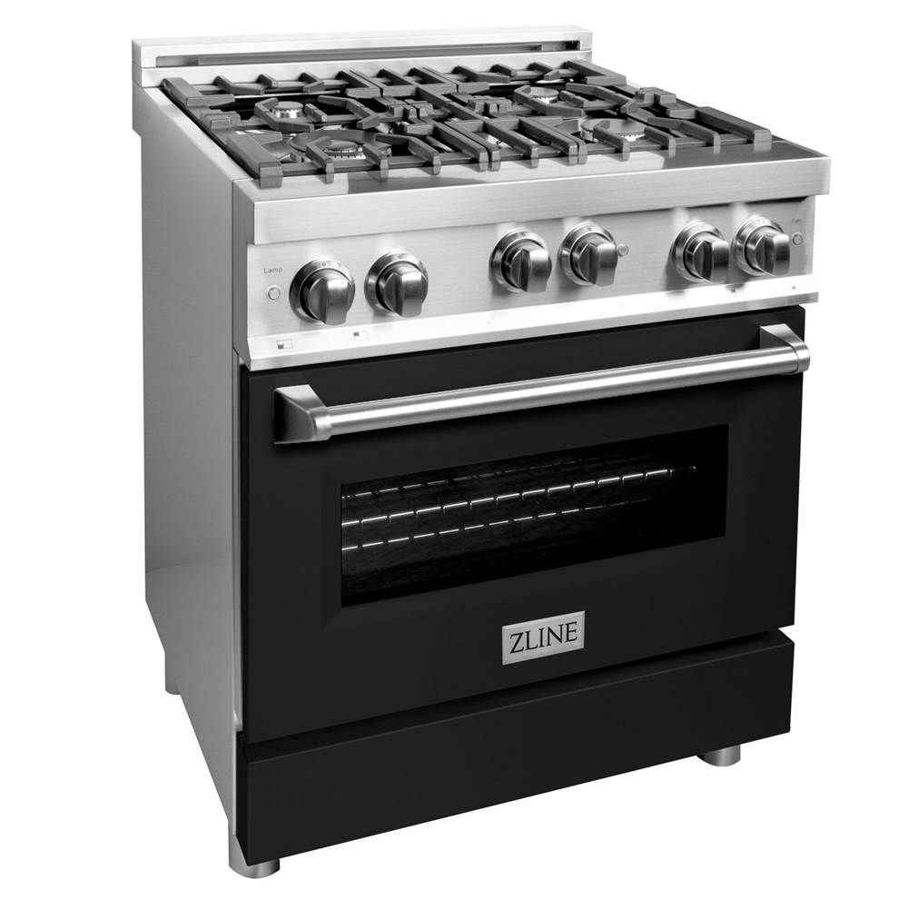 Z-Line - 30'' Professional Gas on Gas Range in Stainless Steel with Black Matte Door - Black Matte